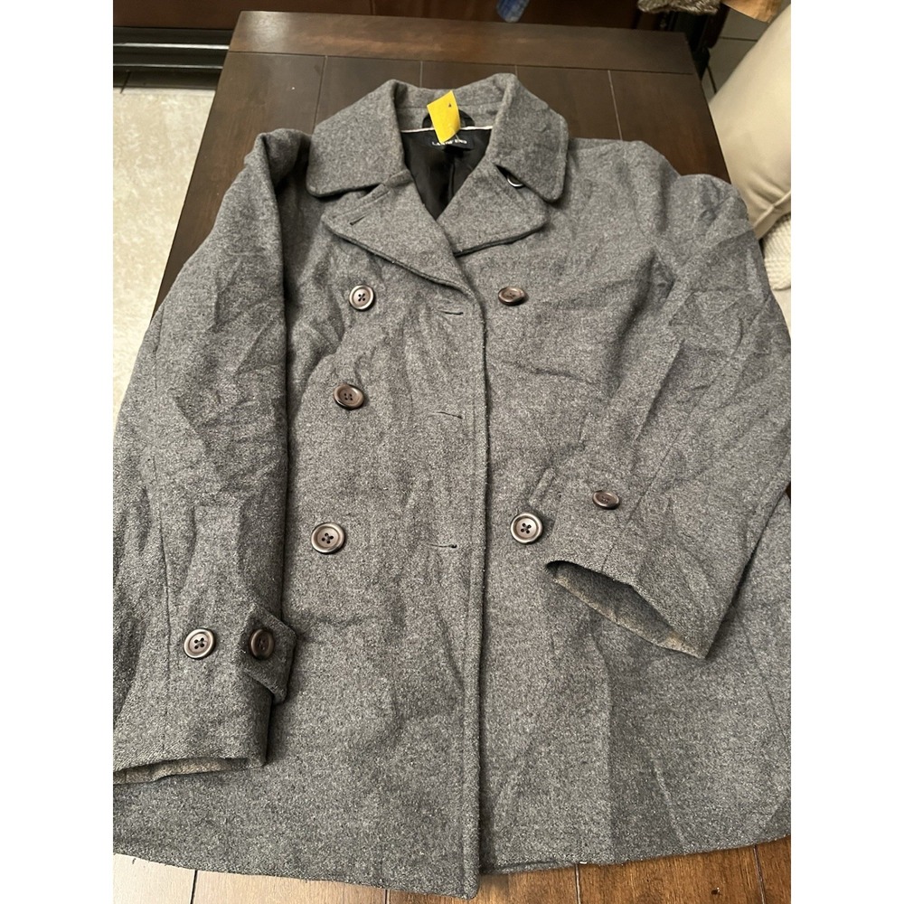 Lands End Wool Oversize Coat Size 10 Double Breast Dark Gray